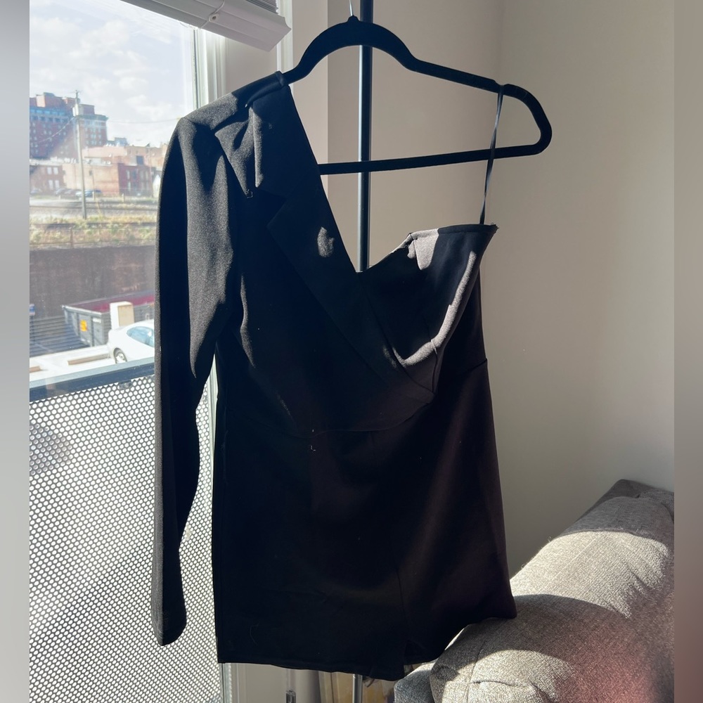 Off the shoulder mini black dress